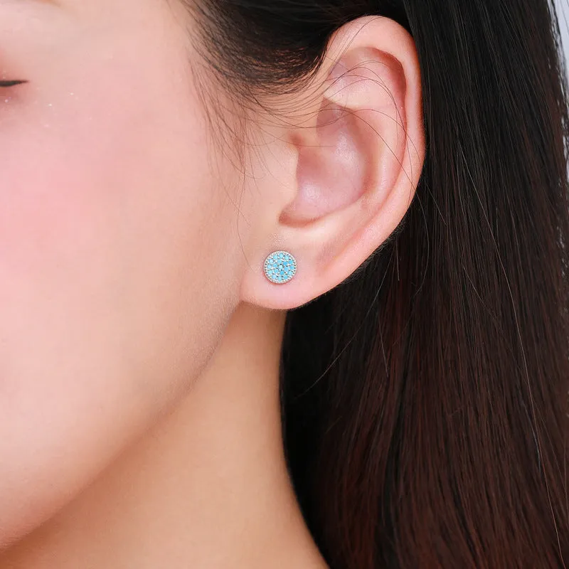 Stunning S925 Sterling Silver Turquoise Round Earrings for Women