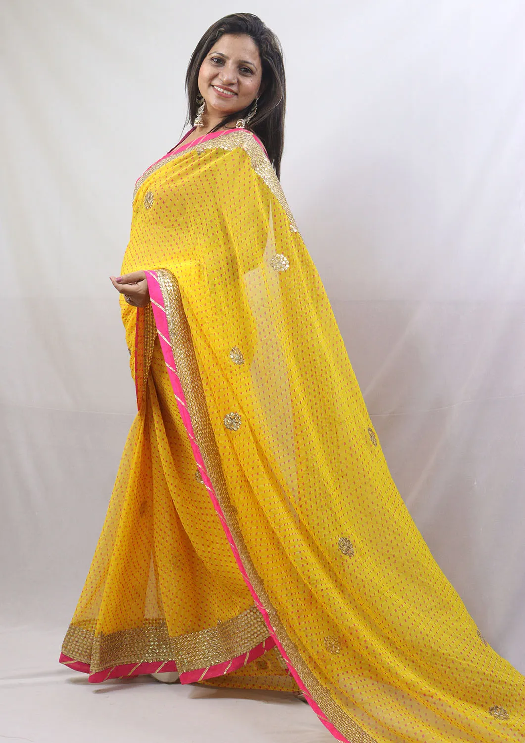 Stunning Yellow Gota Patti Georgette Saree for Elegant Occasions