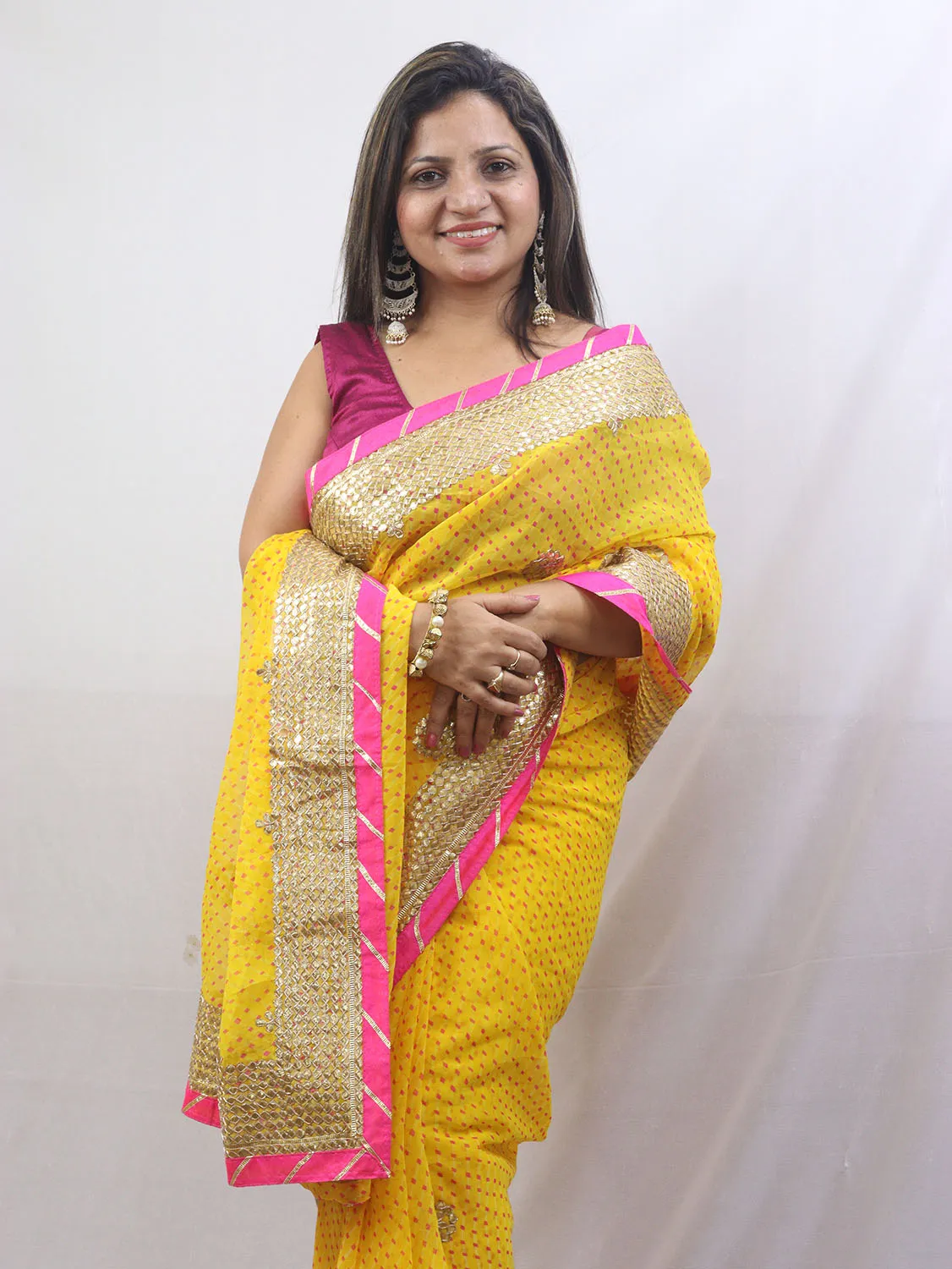 Stunning Yellow Gota Patti Georgette Saree for Elegant Occasions