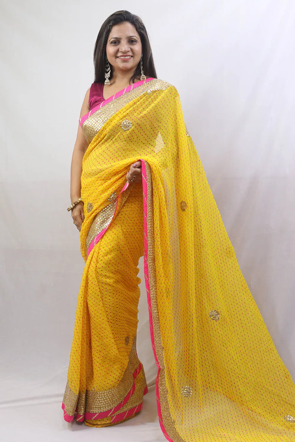 Stunning Yellow Gota Patti Georgette Saree for Elegant Occasions