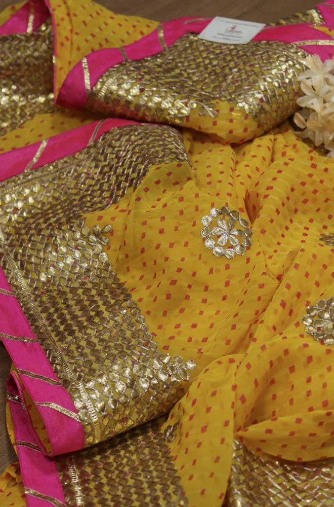 Stunning Yellow Gota Patti Georgette Saree for Elegant Occasions