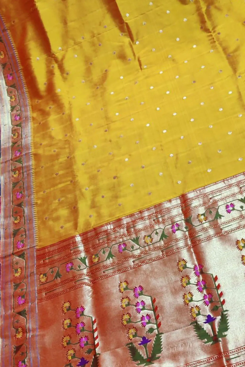 Stunning Yellow Paithani Silk Saree with Heavy Border