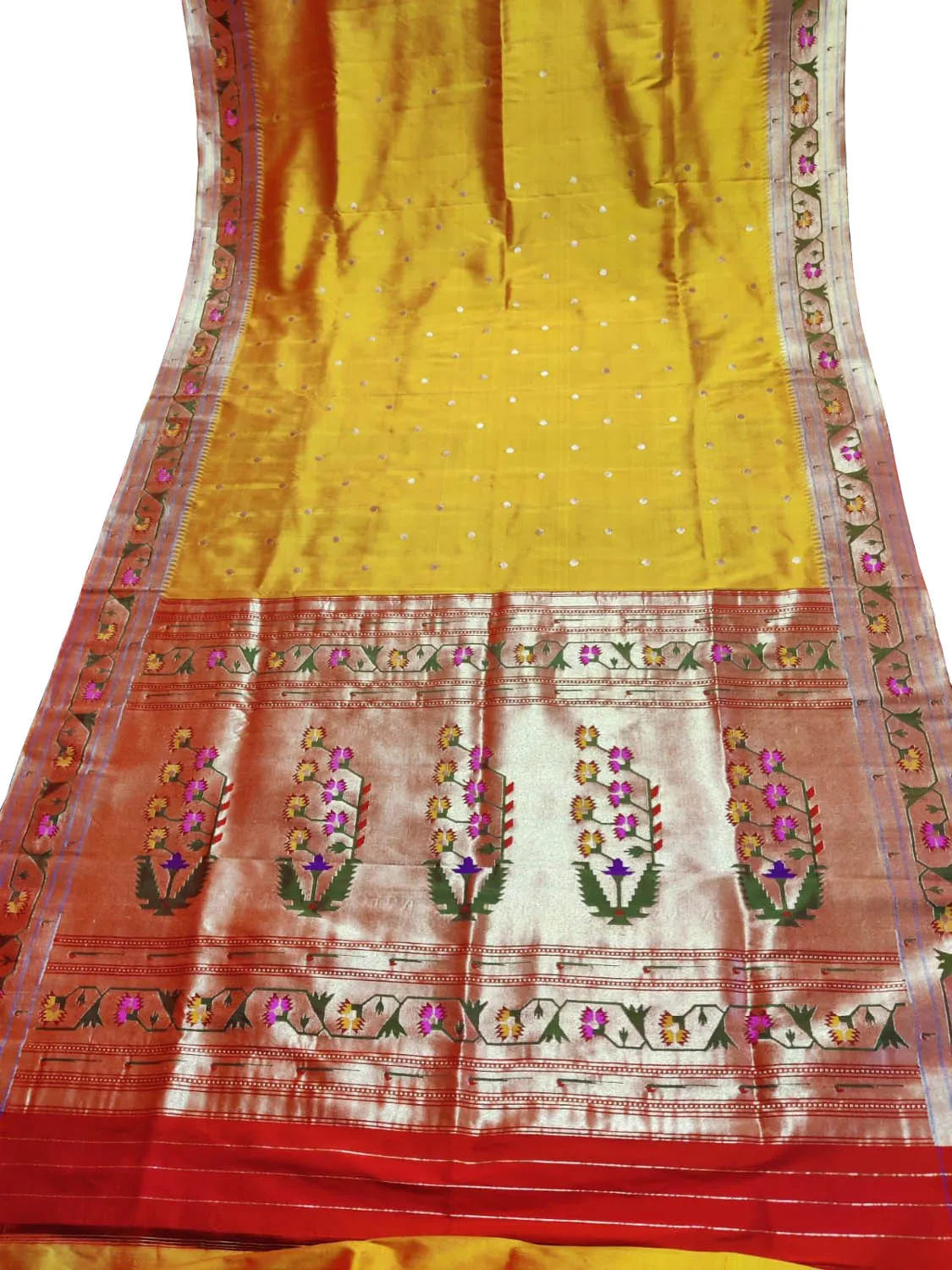 Stunning Yellow Paithani Silk Saree with Heavy Border