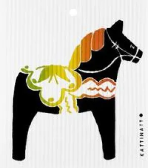 Swedish dish cloth Dala Horse Black