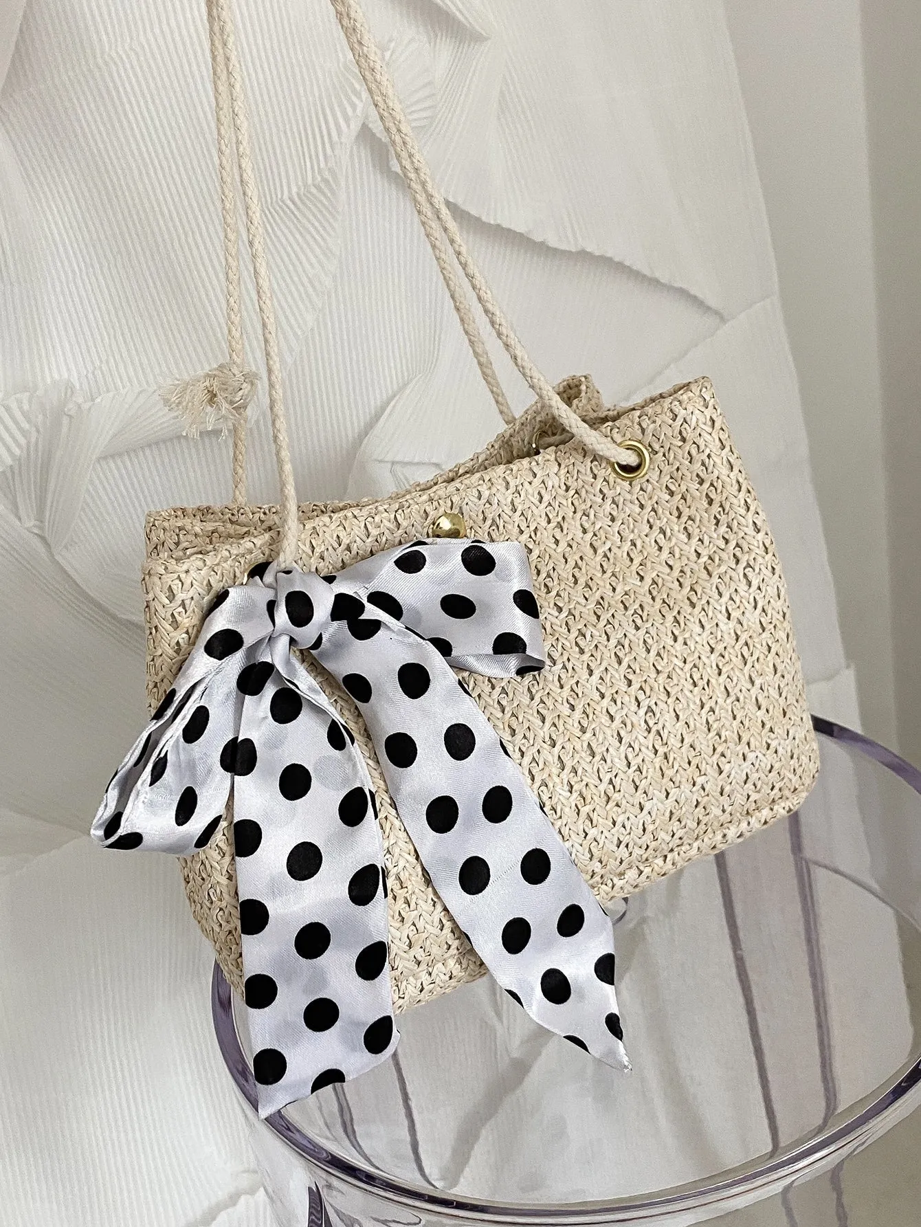 Twilly Scarf Decor Straw Bag