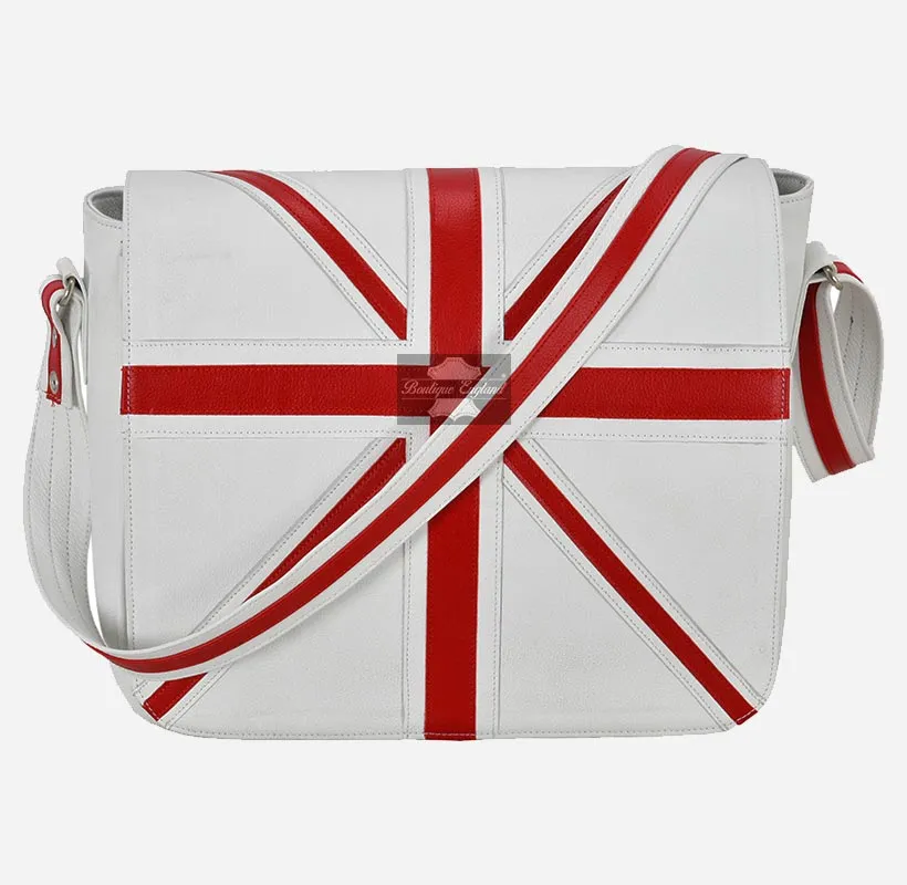 Union Jack Leather Cross Body Bag Laptop Satchel Messenger Bag