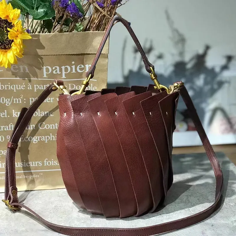 Unique Ladies Small Leather Shoulder Bag Brown Leather Crossbody Bag