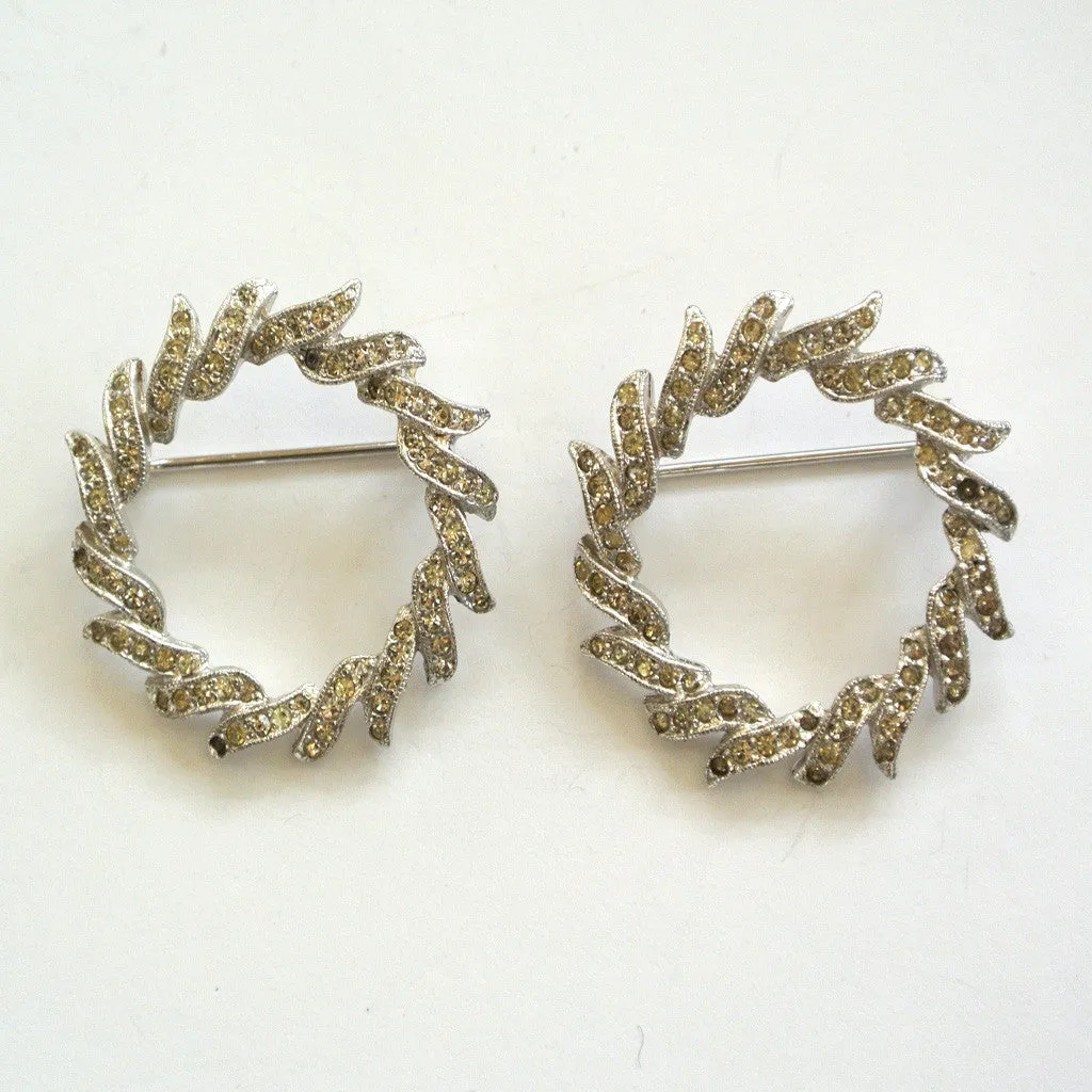 Unsigned Matching Rhinestone Wreath Brooches/Pins