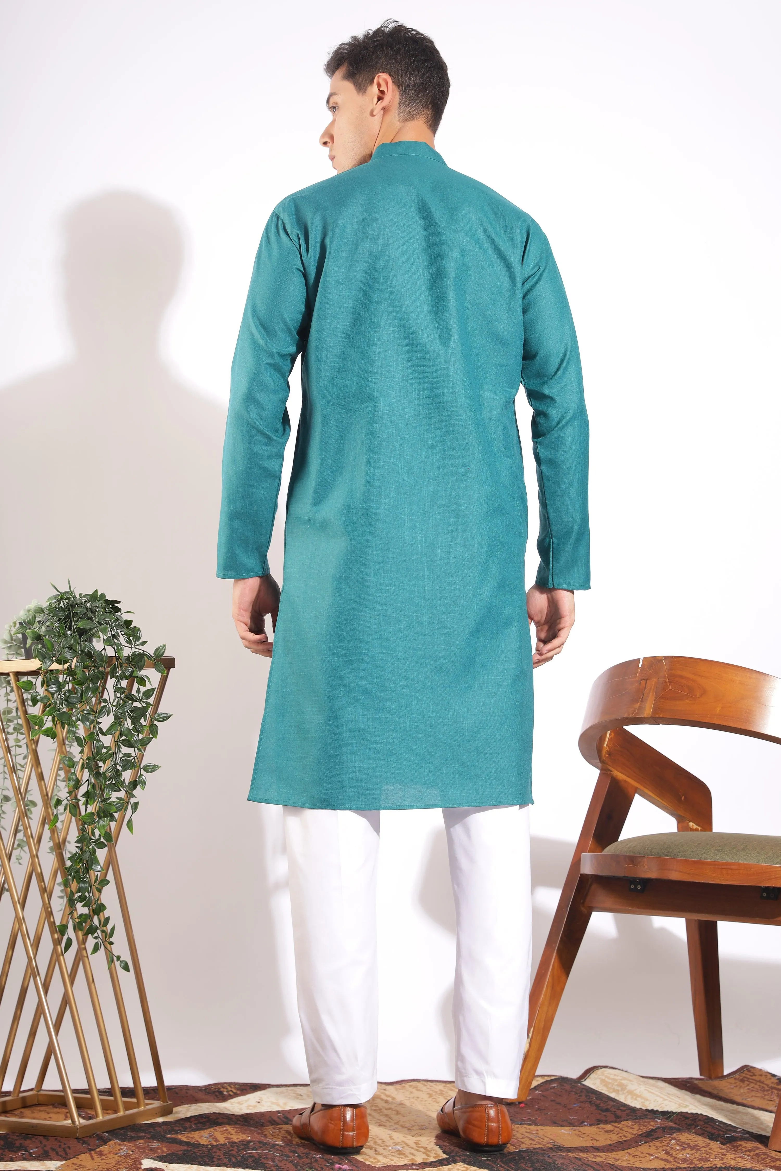 Vibrant Green Plain Cotton Kurta