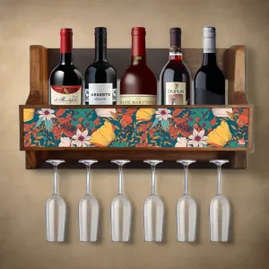 Wine Holder Wall Mounted Mini Bar Cabinet for 5 Bottles 6 Glasses-Elegance