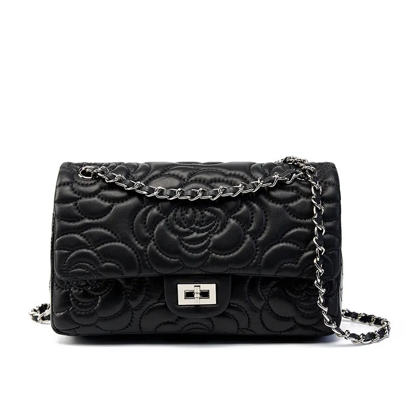 Women Genuine Leather Chain Shoulder Bag with Sheepskin