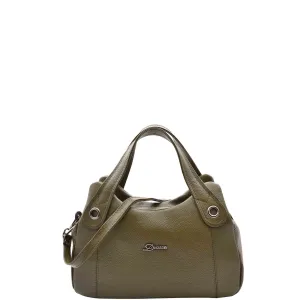 Womens Grained Leather Shoulder Bag Zip Small Size Handbag Daisy Olive