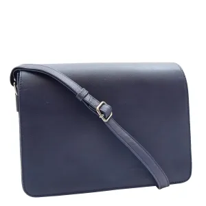 Womens Leather Cross Body Bag Flap Over Messenger Office Organiser HOL323 Navy