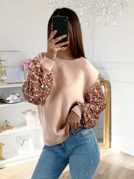 Women's Stunning Sequins Sleeve Sweater