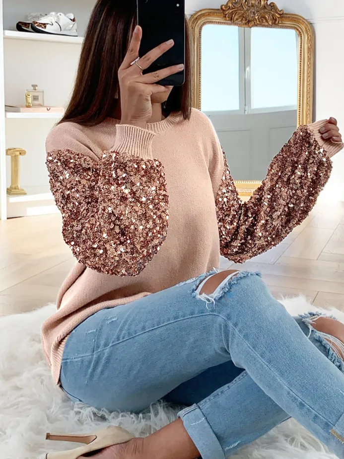 Women's Stunning Sequins Sleeve Sweater