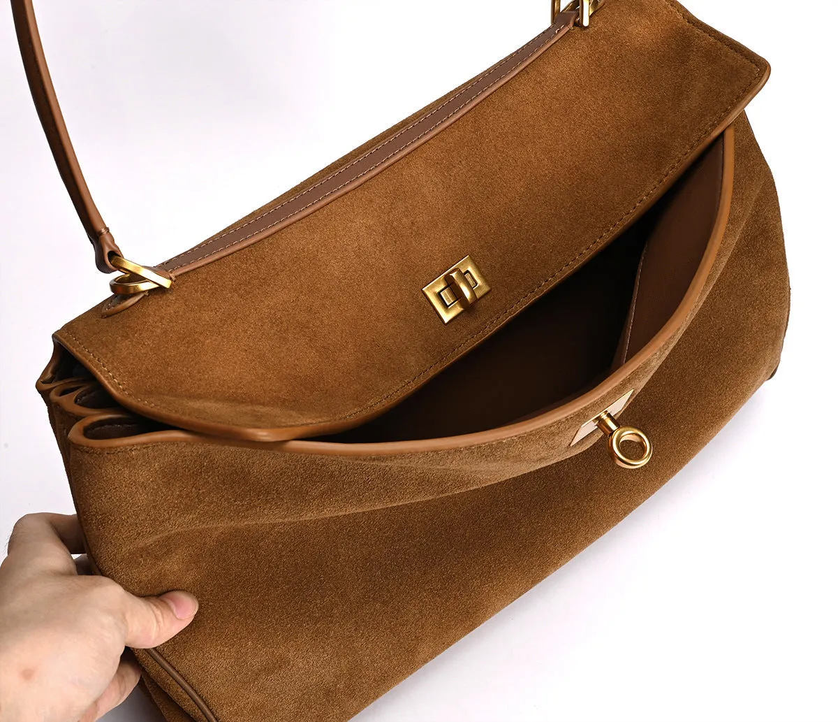 Womens Suede Leather Top Handle Underarm Shoulder Bag