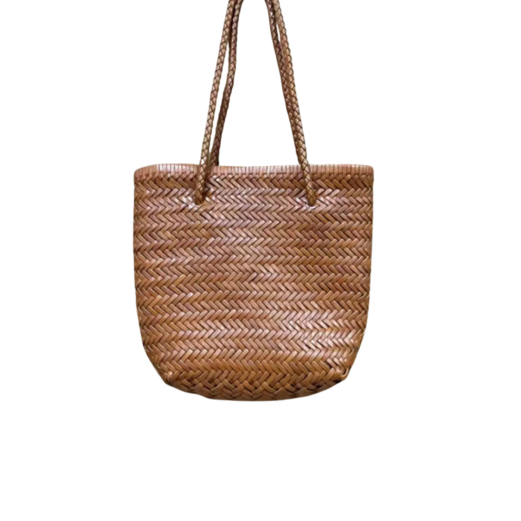 Woven Bucket Bag in Leather