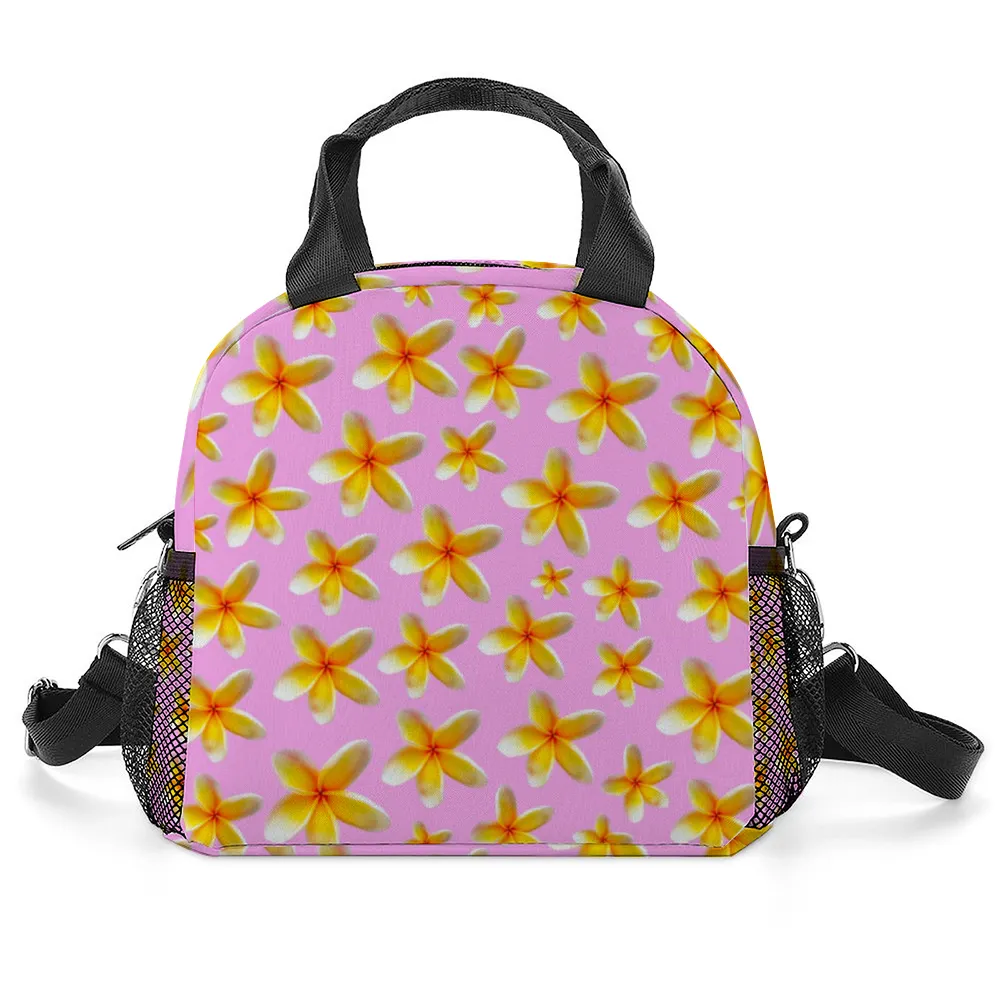 Yellow Frangipanis Pink Insulated Lunch Bag with Handles & Shoulder Strap