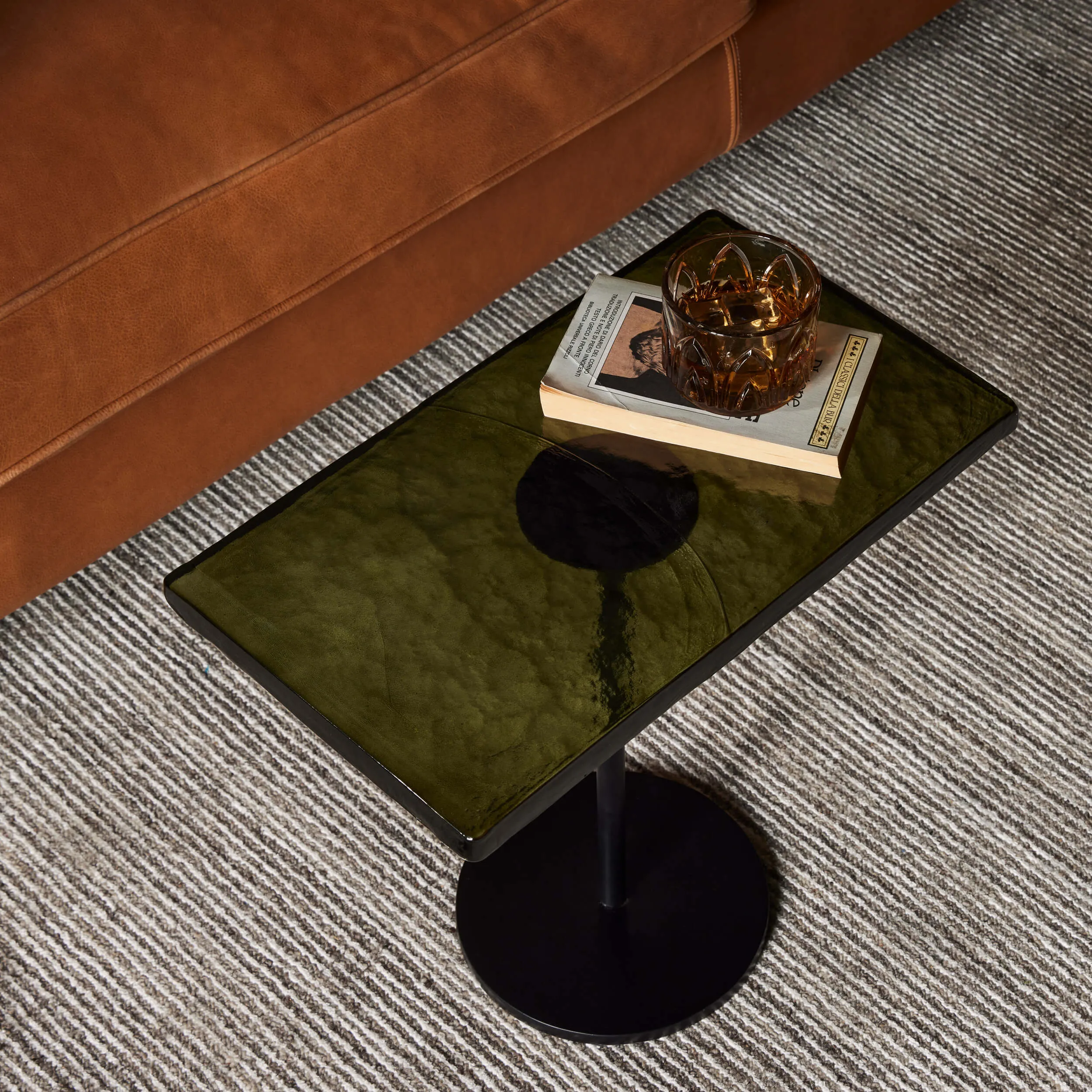 Zevon End Table, Moss Cast Glass